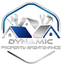 Dynamic Property Maintenance logo with tools and roof design.